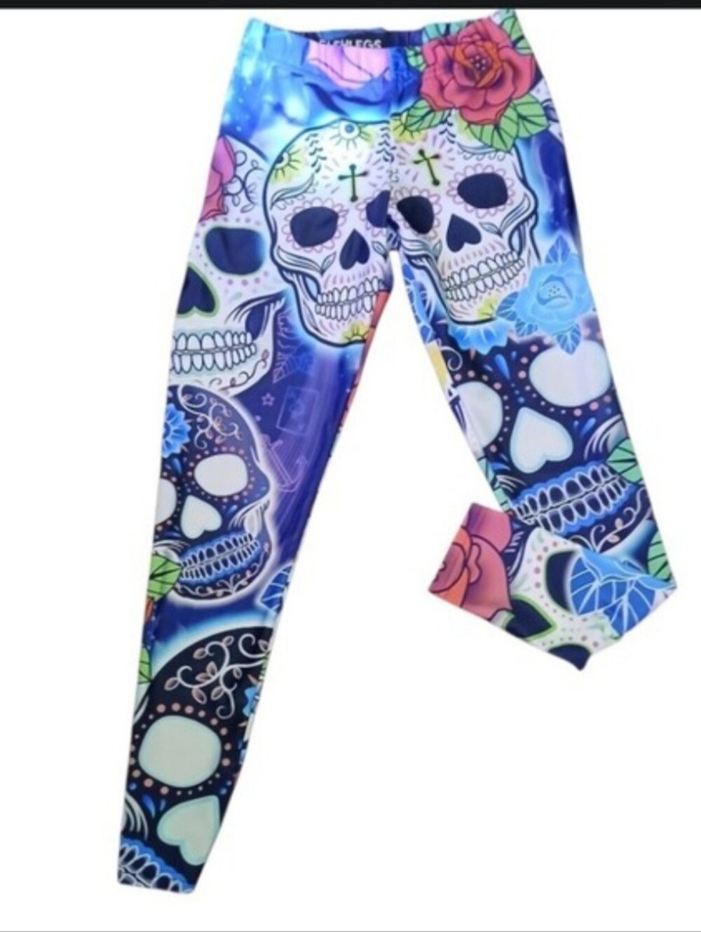 Fashlegs Brand. Colorful Day of the Dead sugar skull and rose print